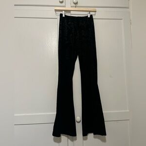 Boho Black Velvet-Like Embossed Flare Pants • Elastic Waist • Size Women’s M